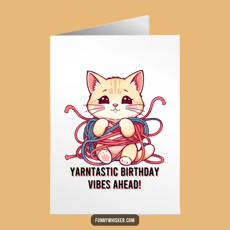 Funny Free Printable Birthday Card: Mischievous Yarn Cat, Perfect DIY Downloadable Gift