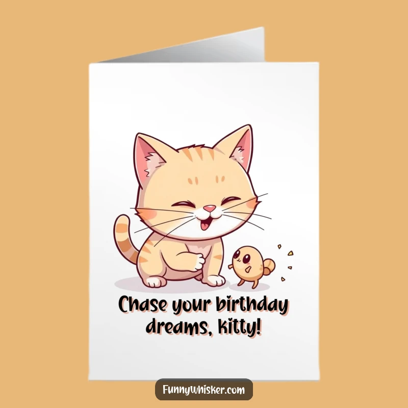 Funny Free Printable Birthday Card: Whiskered Cat Hunts Dust Bunny, Gag Downloadable Gift