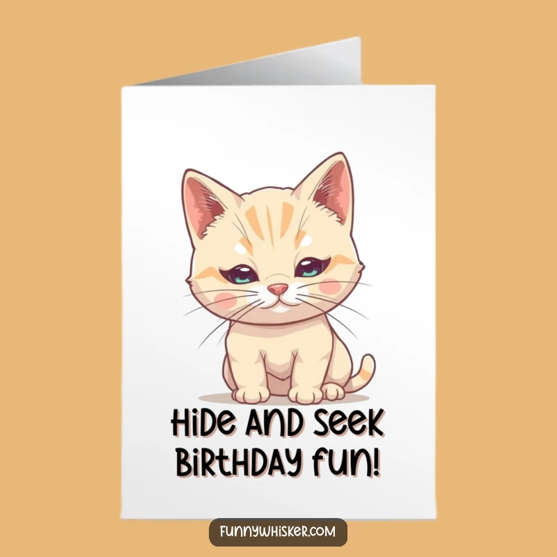 Free Printable Birthday Card: Shy Cat Whisker Hide - Funny Downloadable Gift