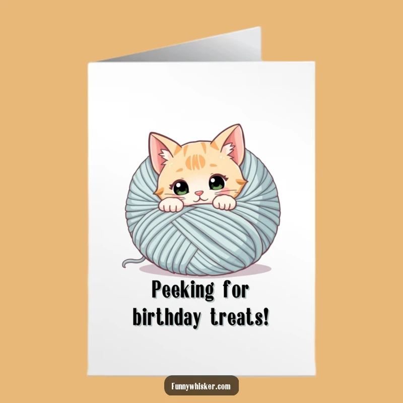 Free Printable Birthday Card: Curious Cat Yarn, Peeking Surprise Downloadable
