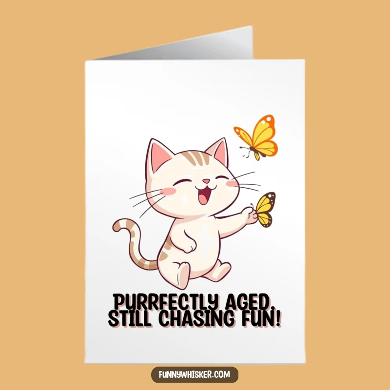 Free Printable Birthday Card: Funny Cat Chasing Butterfly, Hilarious Downloadable Gift