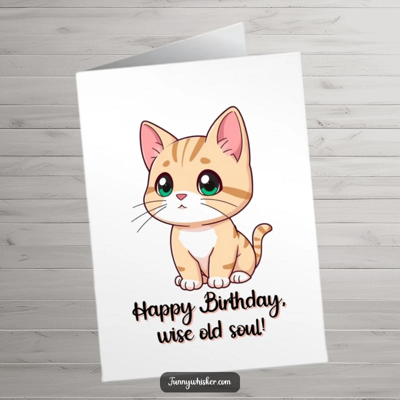 Funny Free Printable Birthday Card: Cat looking thoughtfully into the distance, whiskers drooping in pretend contemplation, a humorous birthday sentiment.