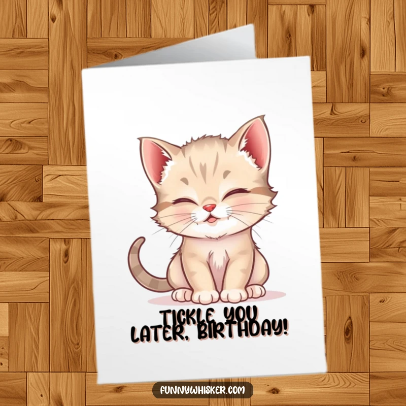 Funny Free Printable Birthday Card: Mischievous kitten playfully tickles another with its long whiskers. Ultimate birthday surprise.