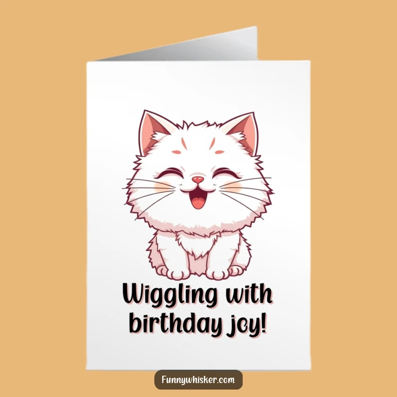 Funny Free Printable Fluffy Cat Birthday Card: Wiggling Whiskers Downloadable Gift for Joy