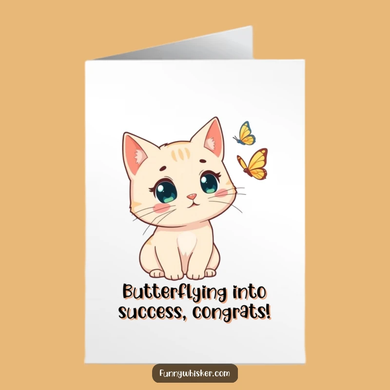 Free Printable Congrats Card: Shocked Cat & Butterfly, Humorous Downloadable Greeting for Any Achievement