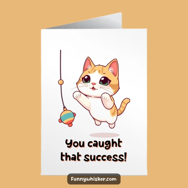 Free Printable Congrats Card: Leaping Cat Whiskers Victory - Funny Downloadable Gift