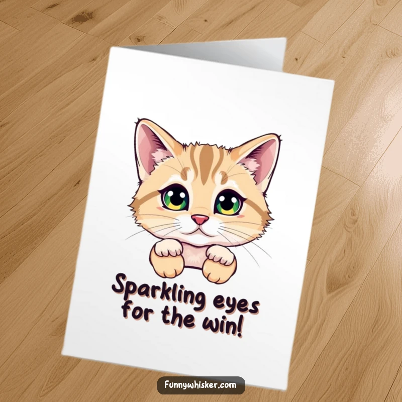 Funny Free Printable Congrats Card: A cat peeks from behind large fluffy whiskers, eyes sparkling, celebrating your wonderful news.