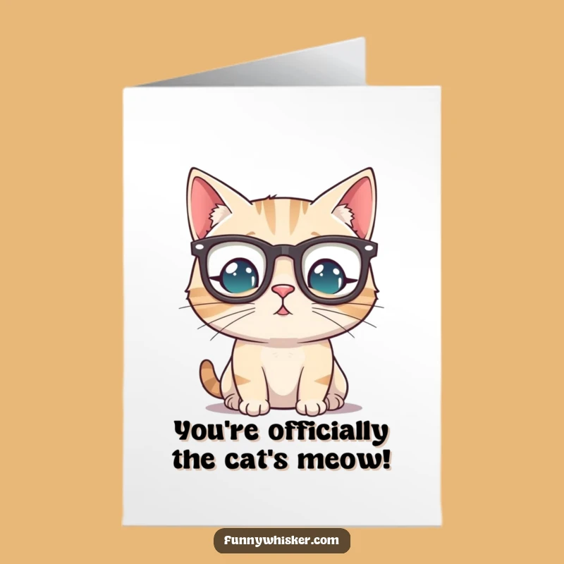 Free Printable Congrats Card: Spectacled Cat Success Funny Downloadable Gift