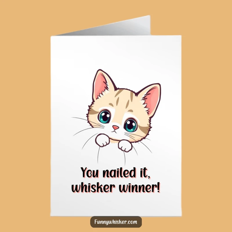 Free Printable Congrats Card: Whiskered Kitty Surprise - Funny Downloadable Gift