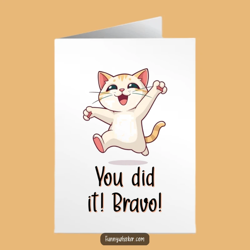 Free Printable Congratulations Card: Exhilarating Cat Leap for Your Downloadable Celebration Gift