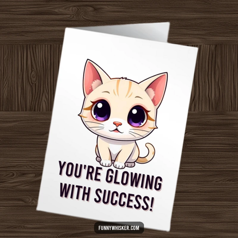 Free Printable Funny Congratulations Card: A cat's whiskers glow with cartoon energy, celebrating a win.