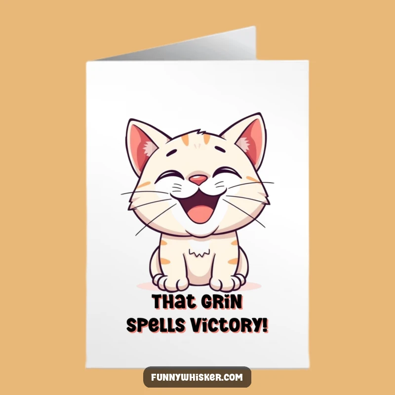 Free Printable Congrats Card: Excited Cat Grin, Funny Downloadable