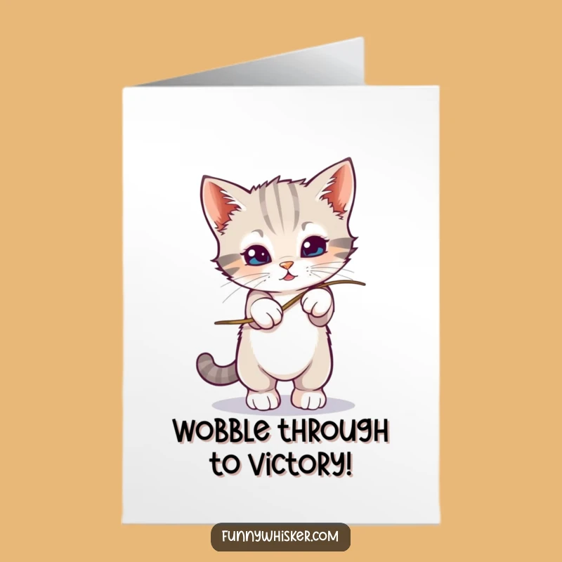Free Printable Congrats Card: Kitten's Wobbly Triumph - Funny Achiever Downloadable
