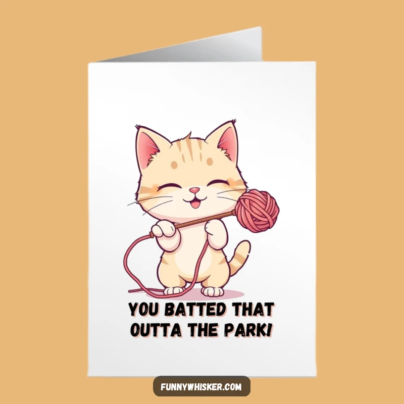 Free Printable Yarn Batting Cat Congrats Card: Playful Feline Downloadable Greeting