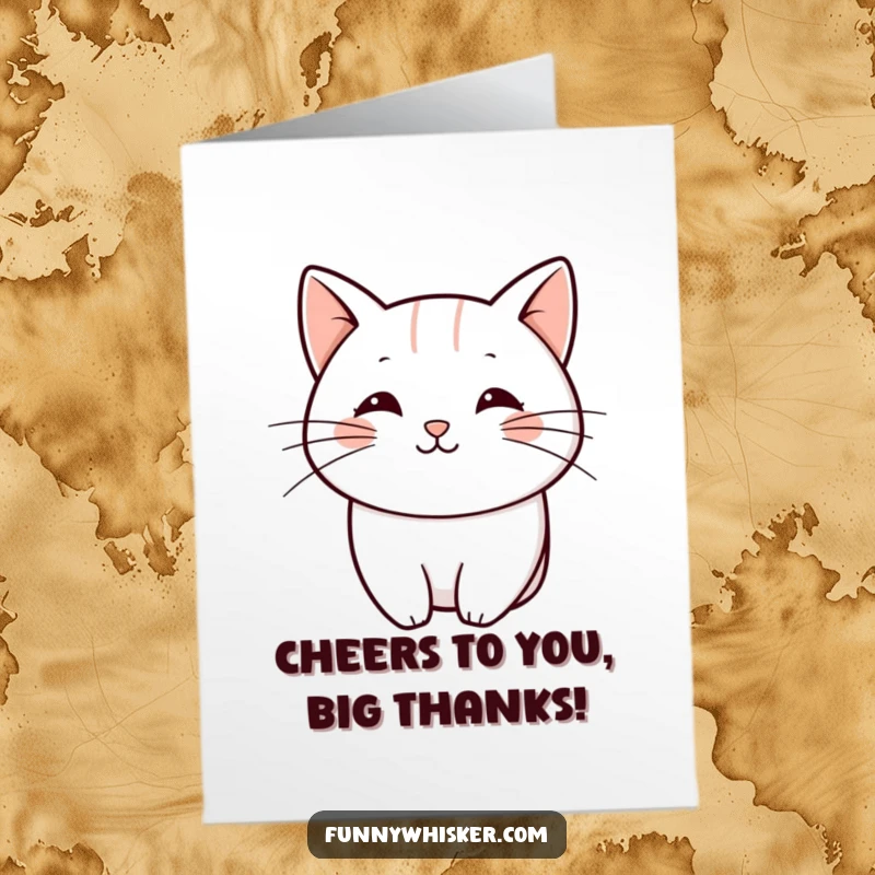 Funny Free Printable Thank You Card: A single, bold whisker line forming a playful curve, conveying appreciation!