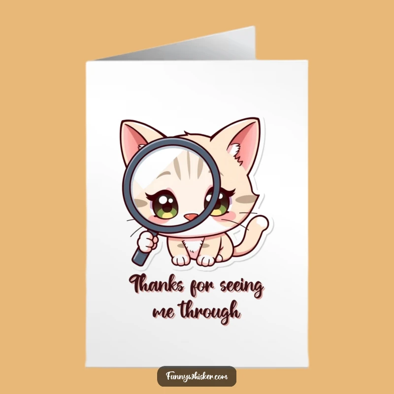 Free Printable Curious Cat Thank You Card: Magnifying Glass Feline Downloadable Gratitude