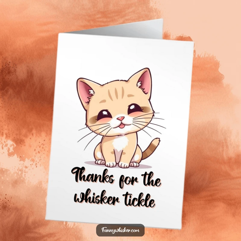 Funny Free Printable Thank You Card, tiny cat batting at its long whiskers, expressing thanks, cute downloadable.