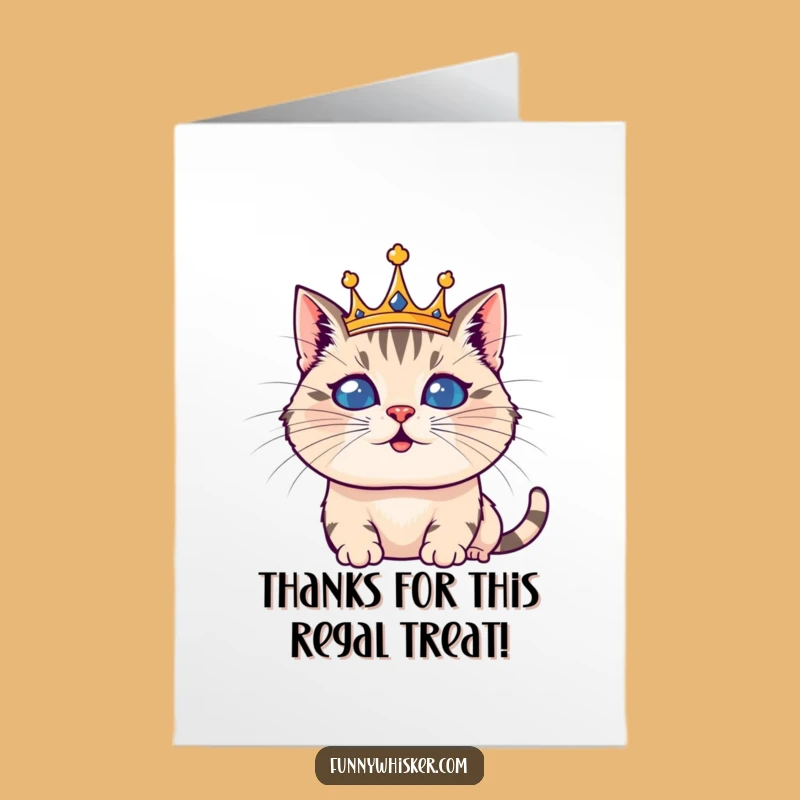 Free Printable Thank You Card: Regal Silly Cat with Whisker Crown, Funny Downloadable Gift