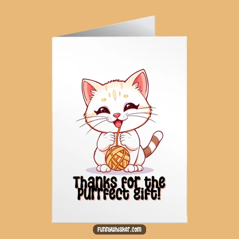 Free Printable Thank You Card: Yarn-Bouncing Cat Thanks You Funny Downloadable Gift