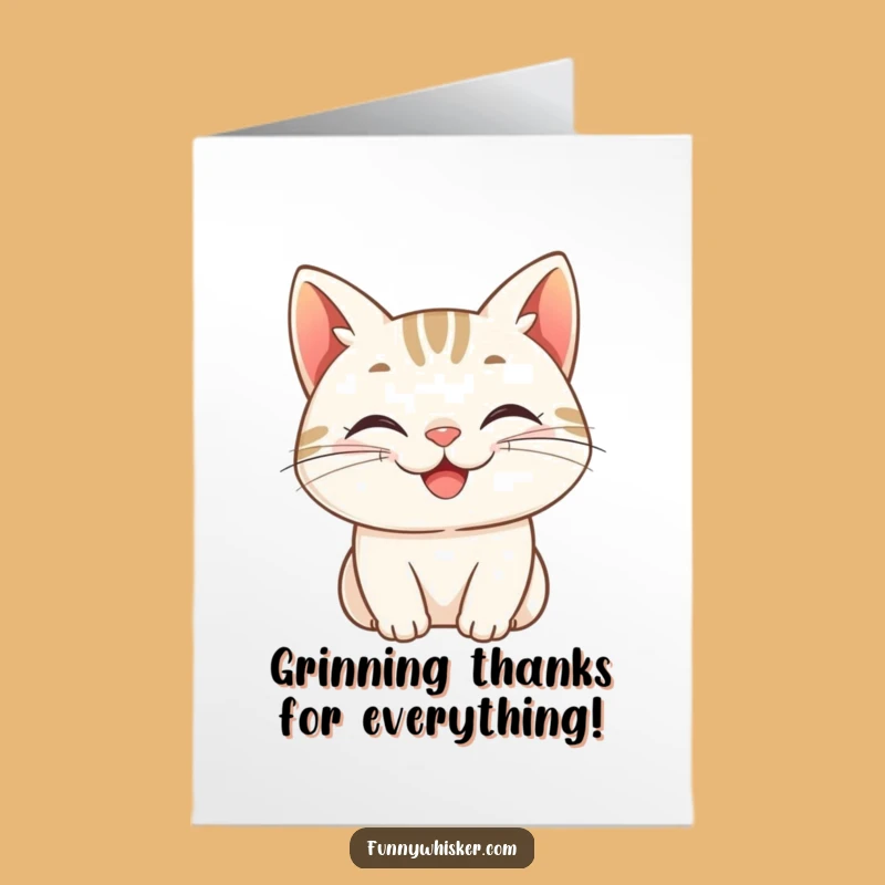 Free Printable Happy Whiskers Thank You Card: Grinning Cat Downloadable Appreciation