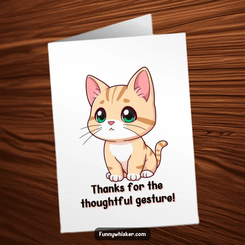 Funny Free Printable Thank You Card: Cat gazing thoughtfully into the distance, whiskers drooping slightly in pretend contemplation, a humorous way to say thanks.
