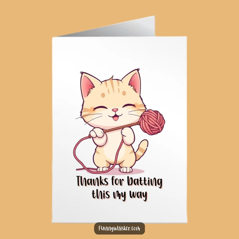 Free Printable Yarn Batting Cat Thank You Card: Playful Feline Downloadable Gratitude