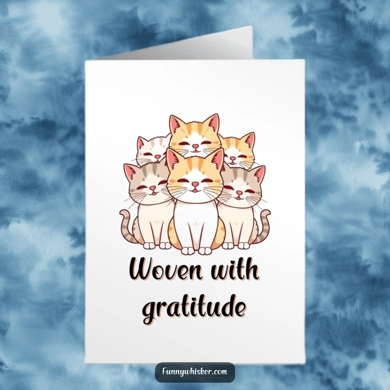 Funny Free Printable Cat Thank You Card: Cats with long, intertwined whiskers, a unique symbol of gratitude.