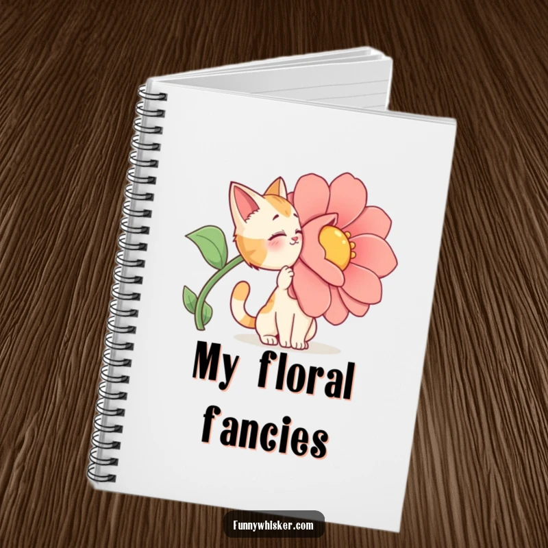 Funny Notebook: A cat character dramatically sniffing a giant, cartoonish flower on the cover.