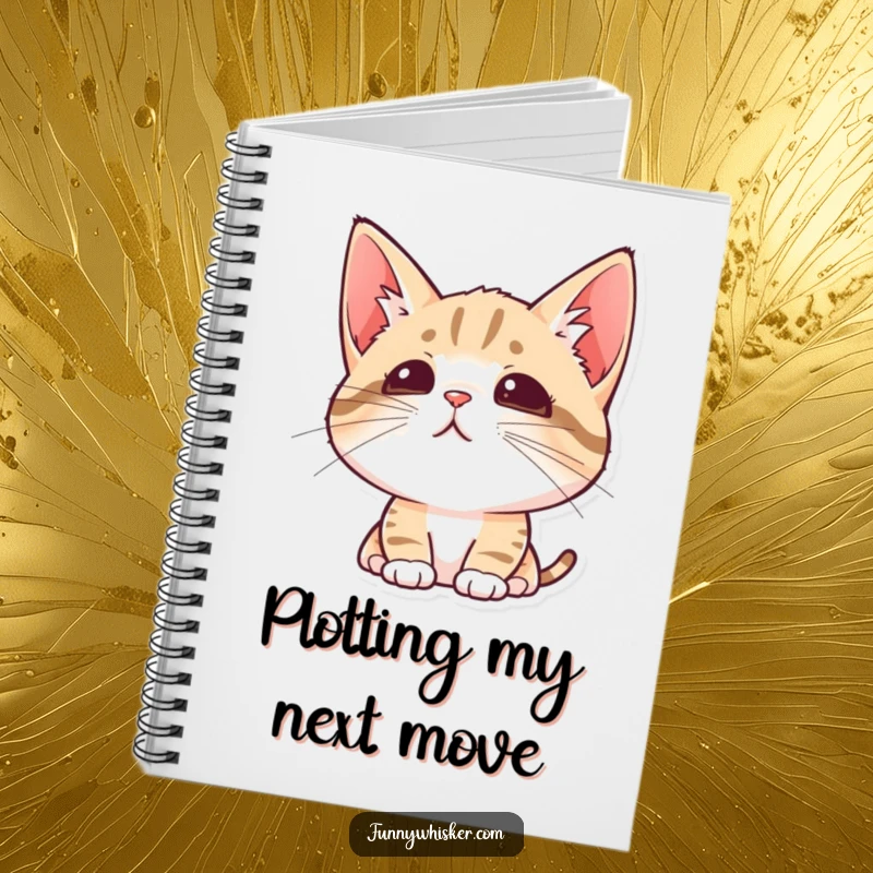 Funny notebook with a cat alertly listening with perked ears and twitching whiskers, for journaling thoughts.