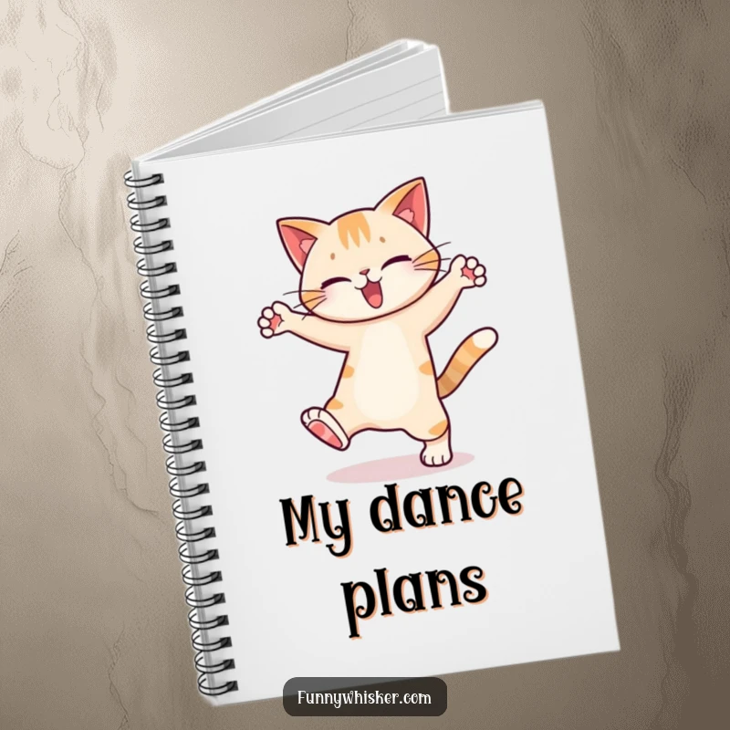 Funny Notebook: A cat character performing a silly dance with exaggerated leg movements on the cover.