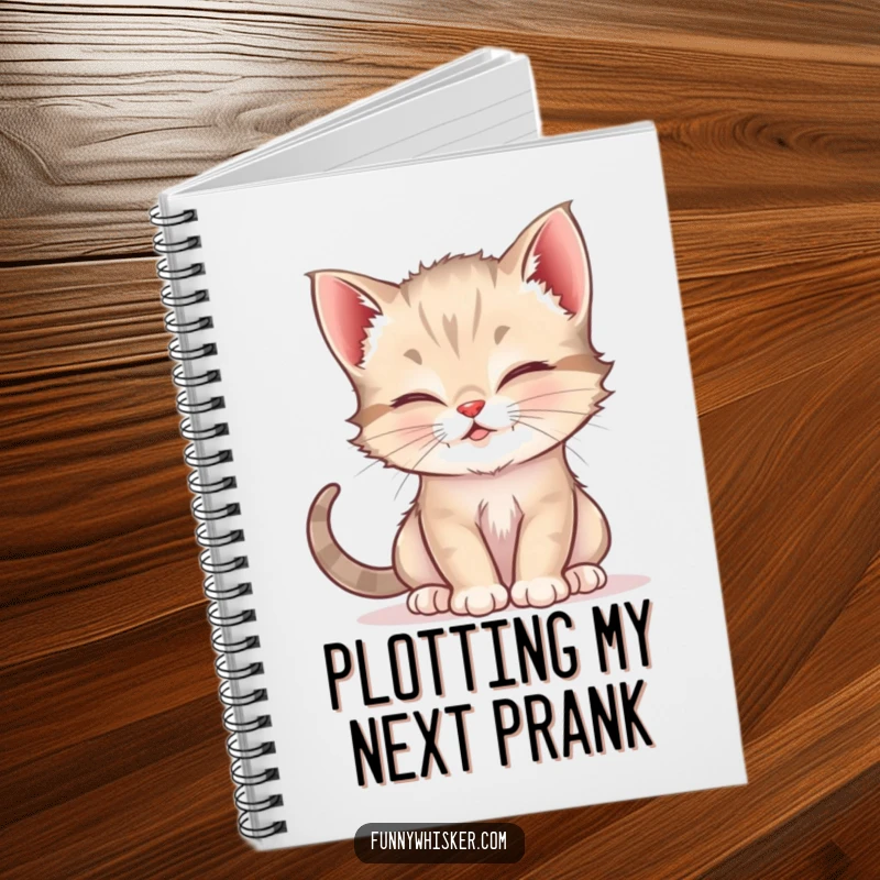 Funny notebook adorned with a mischievous kitten using its whiskers to tickle another cat, inspiring creative and humorous entries.