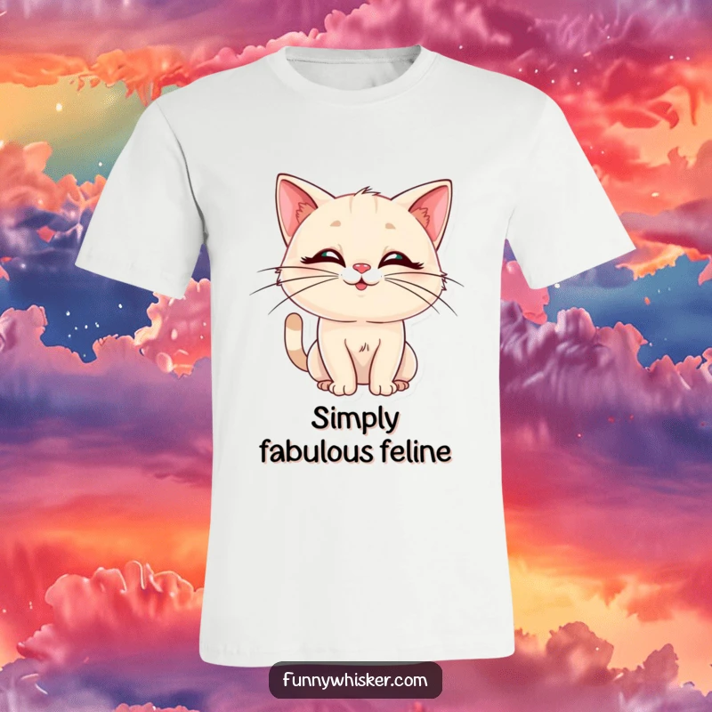 Funny cat t-shirt, elegant whiskers, striking a silly pose, comedic feline fashion, perfect funny gift.