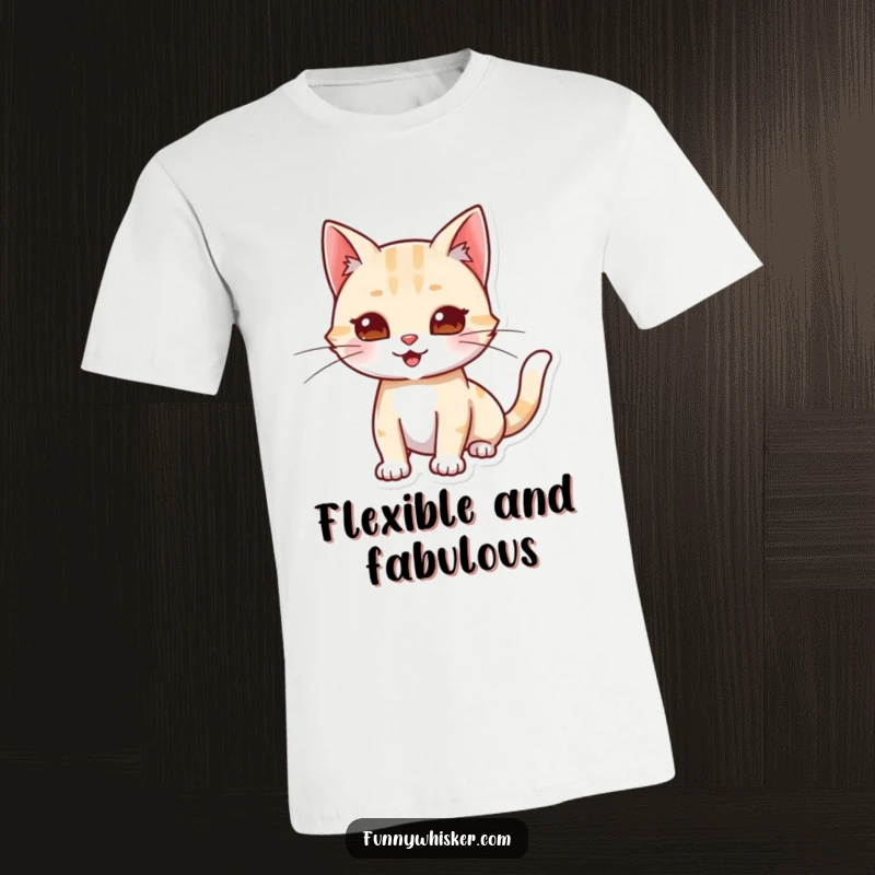 Funny t-shirt featuring a cat character stretching leisurely and extending its whiskers playfully, capturing a moment of blissful relaxation.