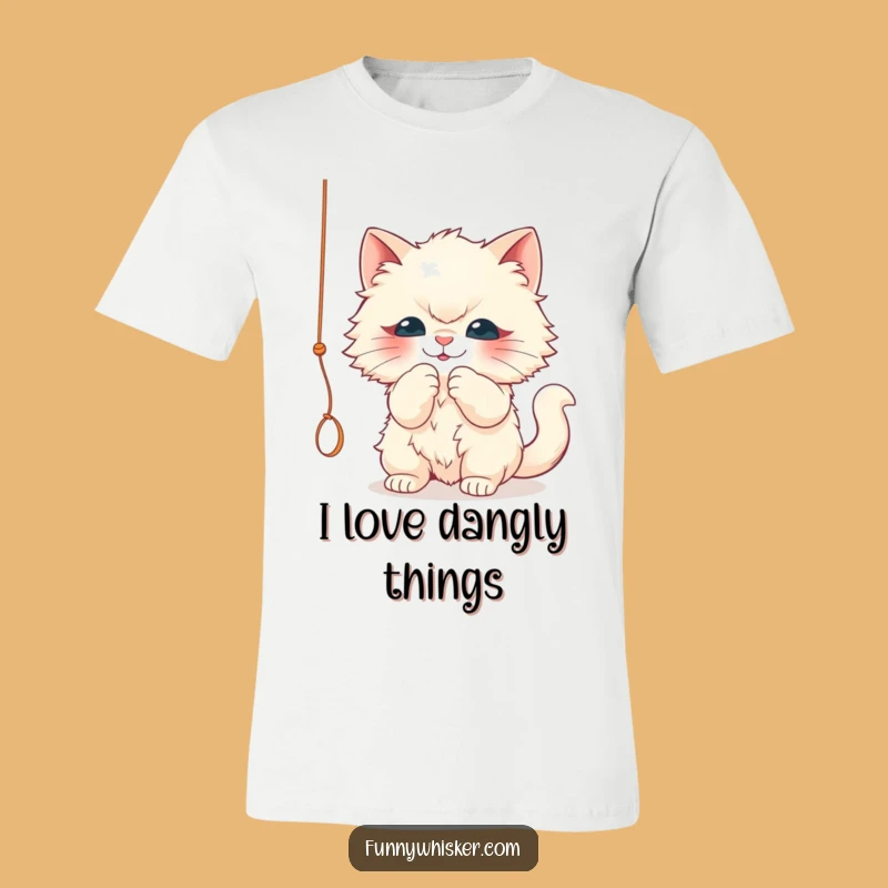 Funny Fluffy Cat T-Shirt: String Batting Fun - Hilarious Playful Gift!