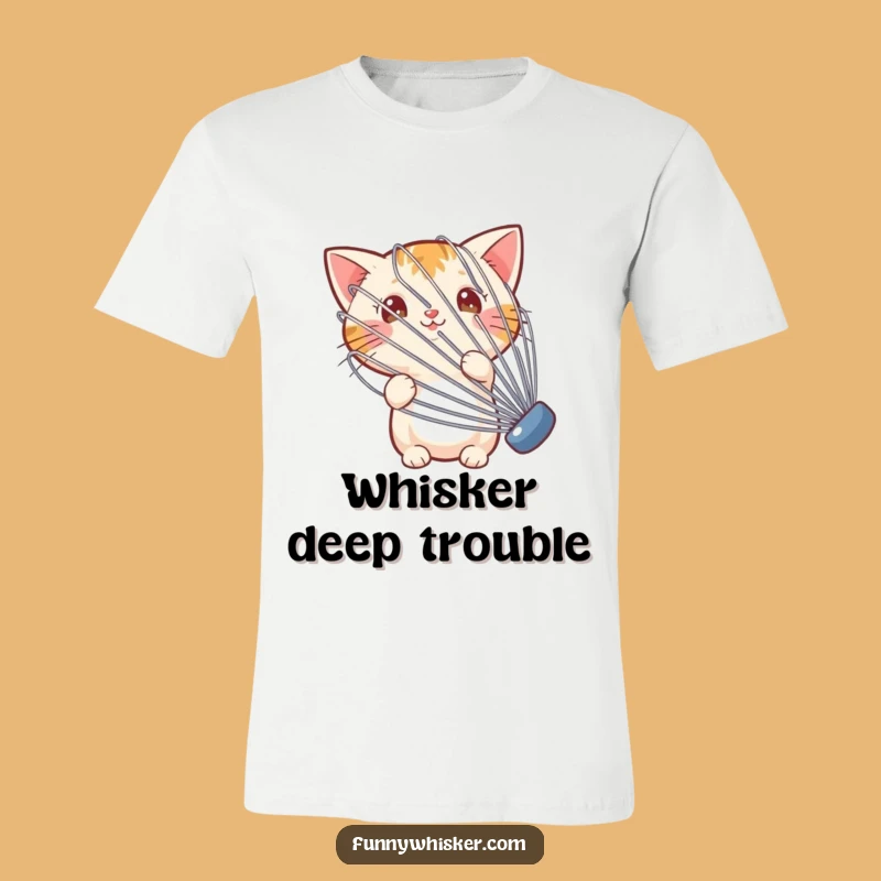 Funny Peek-a-Boo Whisk Cat T-Shirt - Comical Kitty Kitchen Apparel Gift