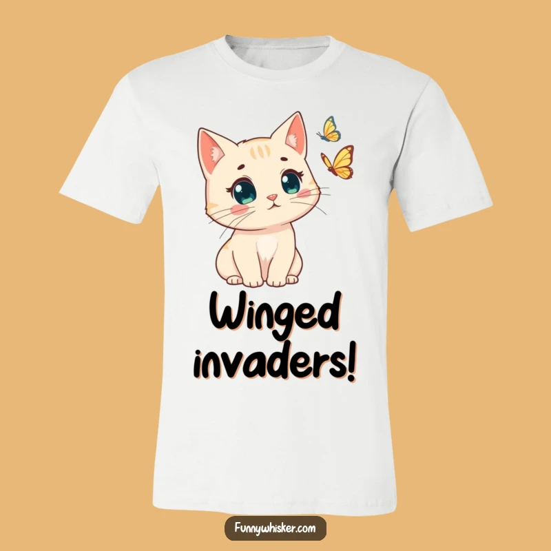Funny Windswept Whisker Cat T-Shirt: Surprised Butterfly Tee - Hilarious Gift!