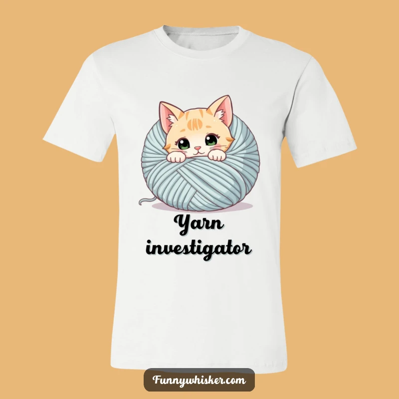 Funny Cat Yarn T-Shirt: Curious Kitty Peeking, Hilarious Cat Lover Gift