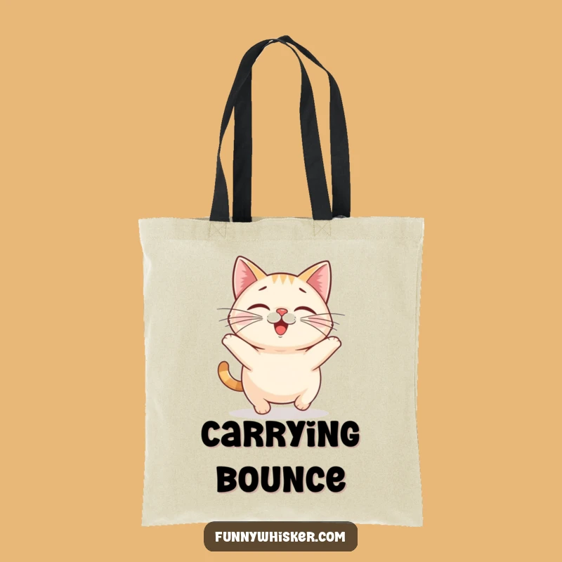 Funny Cat Bounce Tote Bag: Chubby Feline Hopping, Chic Humorous Gift
