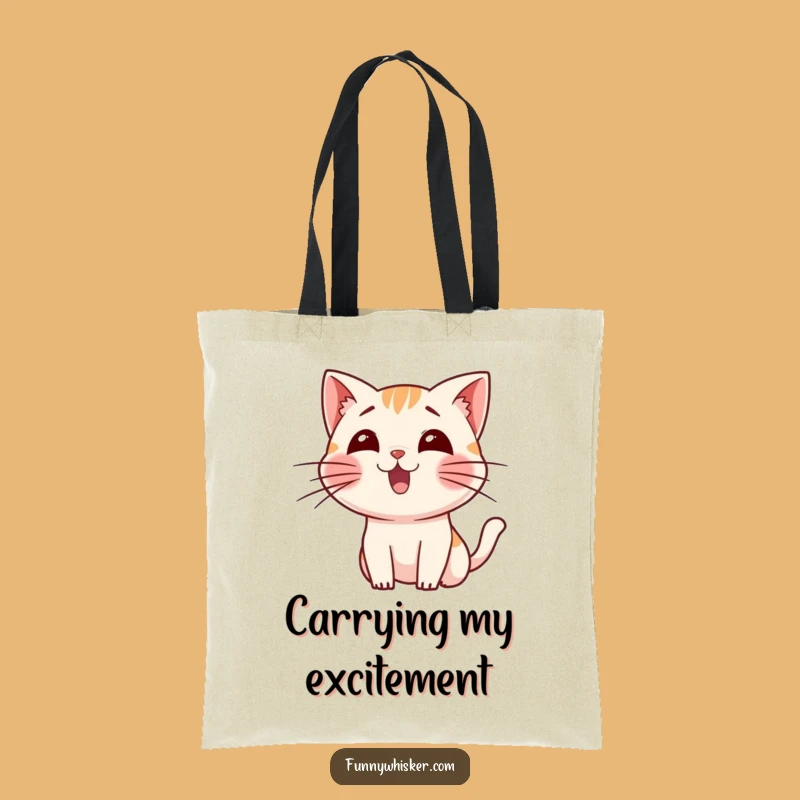Funny Cat Whiskers Tote Bag: Excited Feline Gift for Everyday Errands