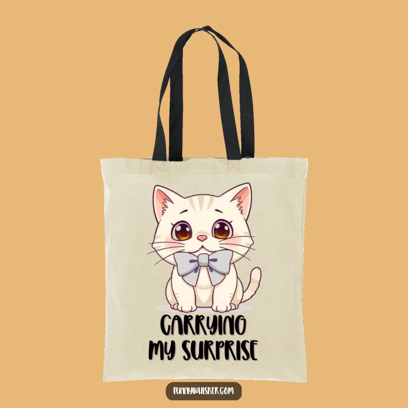 Funny Surprised Cat Tote Bag - Bow Whiskers Feline Carry-All, Gift for Cat Lovers