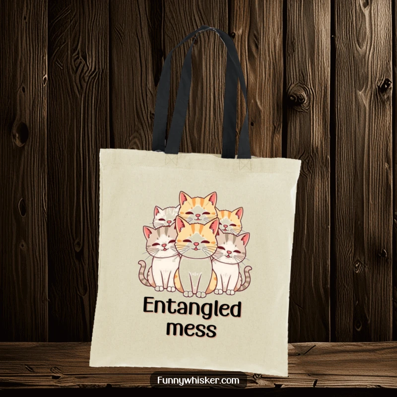 Funny Cat Tote Bag with two cats sporting long, intertwined whiskers, a stylish and humorous accessory, perfect for gifting.