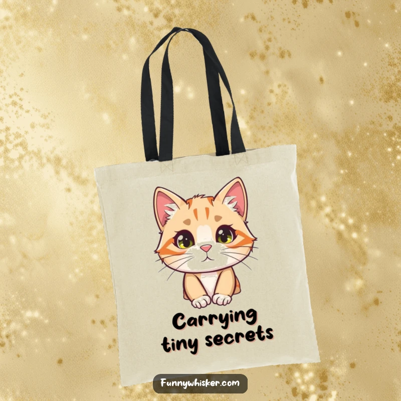 Funny cat tote bag with a curious character peeking from behind a large, fuzzy whisker, perfect for daily use.