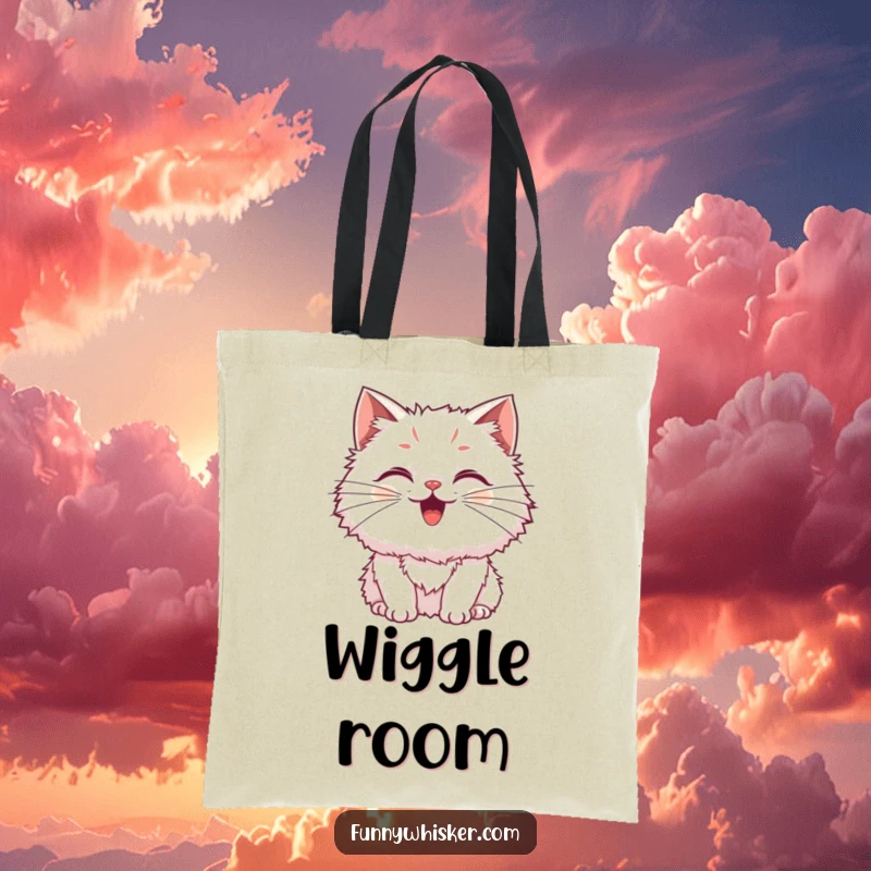 Funny Cat Tote Bag with a fluffy cat and exaggerated, wiggling whiskers, a stylish and joyful accessory, perfect for gifting.