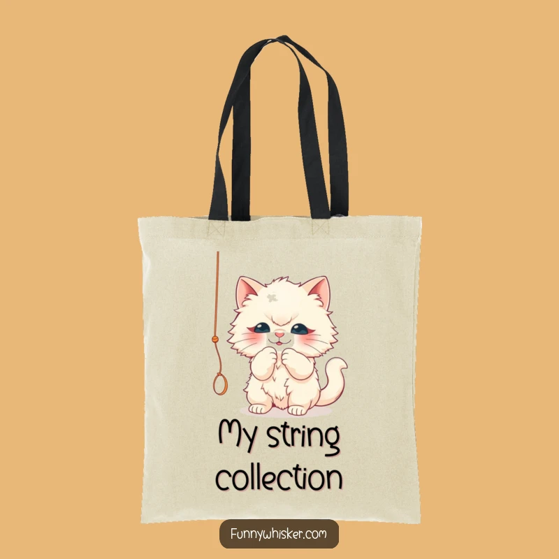 Funny Fluffy Cat Tote Bag: String Play - Humorous Carryall Gift!