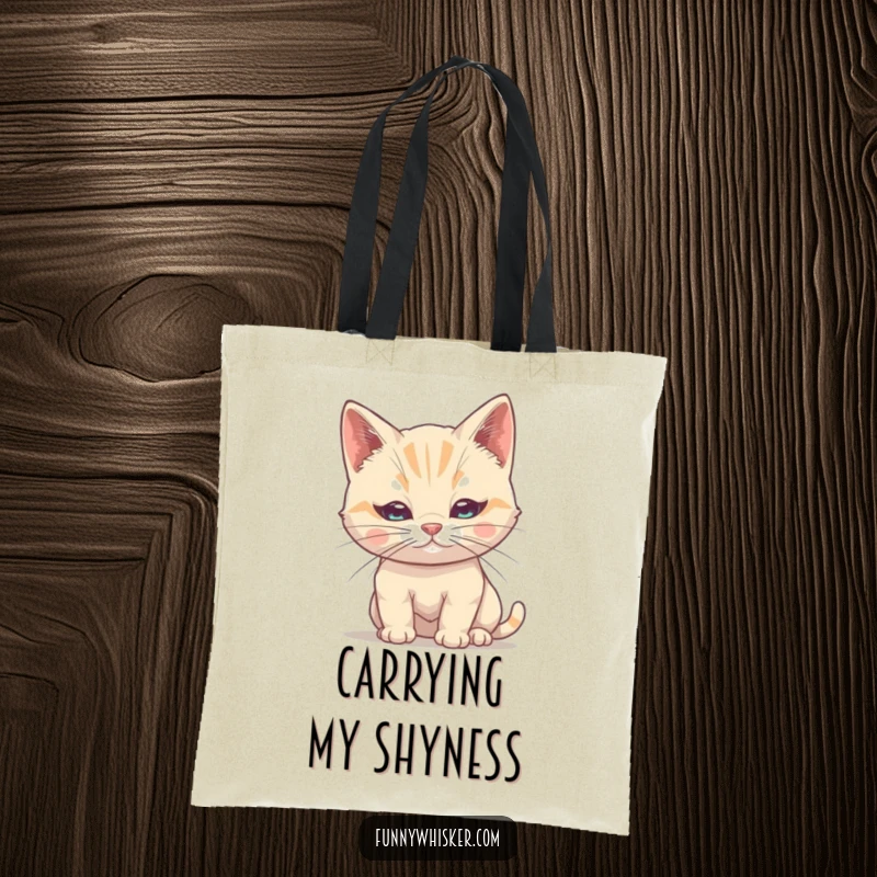 Funny Cat Tote Bag: A shy cat attempts to hide behind its single, large whisker, a humorous and functional accessory.